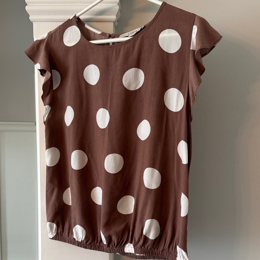LOFT Brown and White Polka Dot Blouse